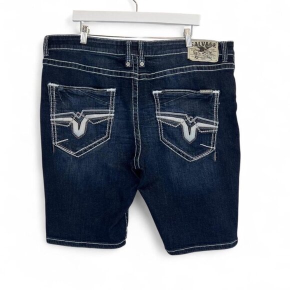 Salvage Supply Co Buckle Denim Shorts Anarchy Relaxed Fit Dark Wash W40 L12 XXL - Picture 2 of 6